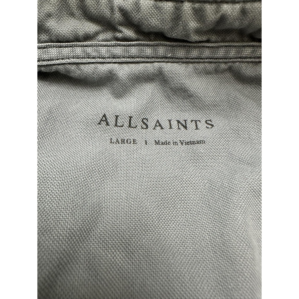 AllSaints Mens Gray Solid Long Sleeve Button Up Cotton Logo Shirt Large - Picture 8 of 12